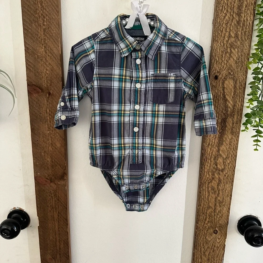 OshKosh B’Gosh Rustic Plaid Long-Sleeve Baby Boy Long Sleeve Bodysuit Shirt 12M